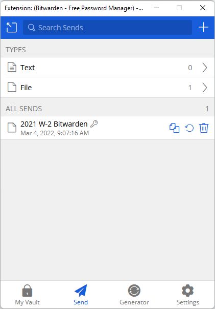 Bitwarden Send created